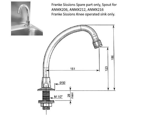 Franke Spares, Swan neck swivel spout for knee-operated basin